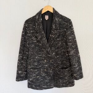 J. JILL Women’s Medium Black Cream Tweed Cotton Alpaca Blend Blazer